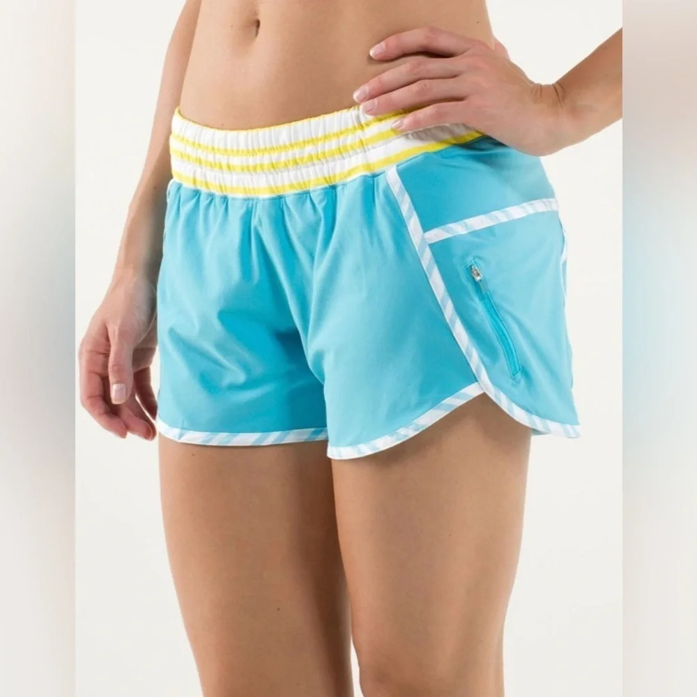 Lululemon Run: Track Attack Short in Spry Blue / Twin Stripe Spry Blue